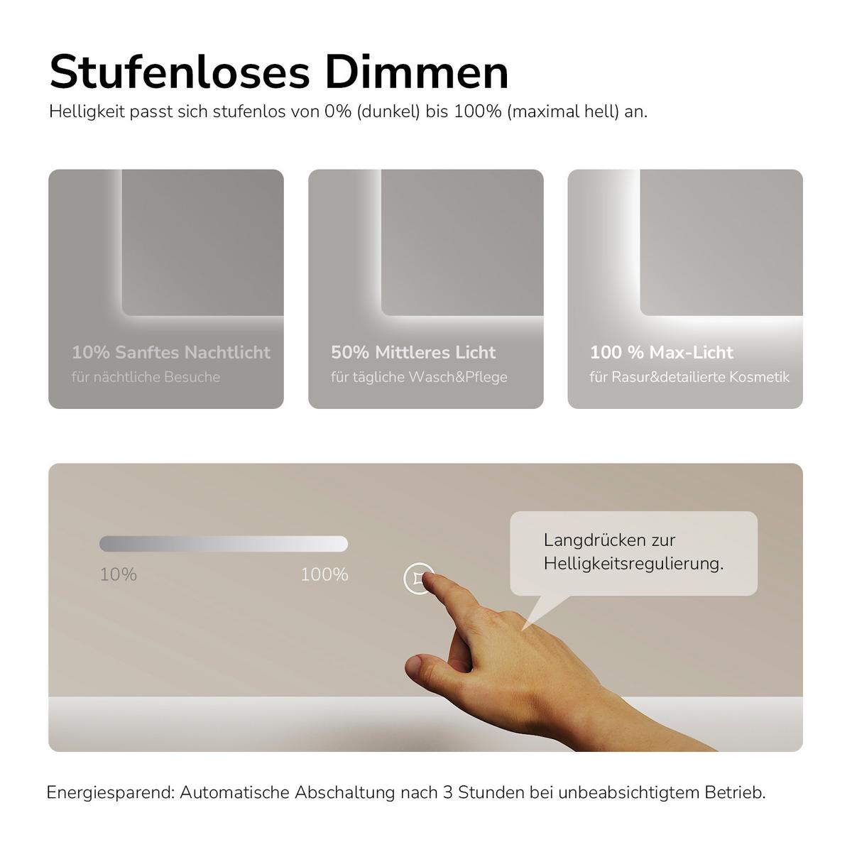 BADSPIEGEL LED abgerundet 3 Farbtemperaturen Touch-Schalter 100/60 cm - Transparent, Glas (100/60/3cm) - EMKE