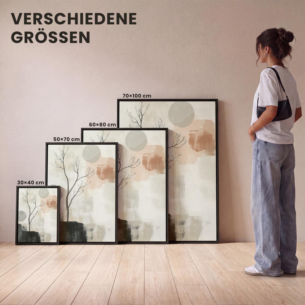 LEINWAND Bilder mit Rahmen - Wabi sabi - Beige - Pflanze - 30x40 - Sandfarben, Textil (30/40cm) - MuchoWow