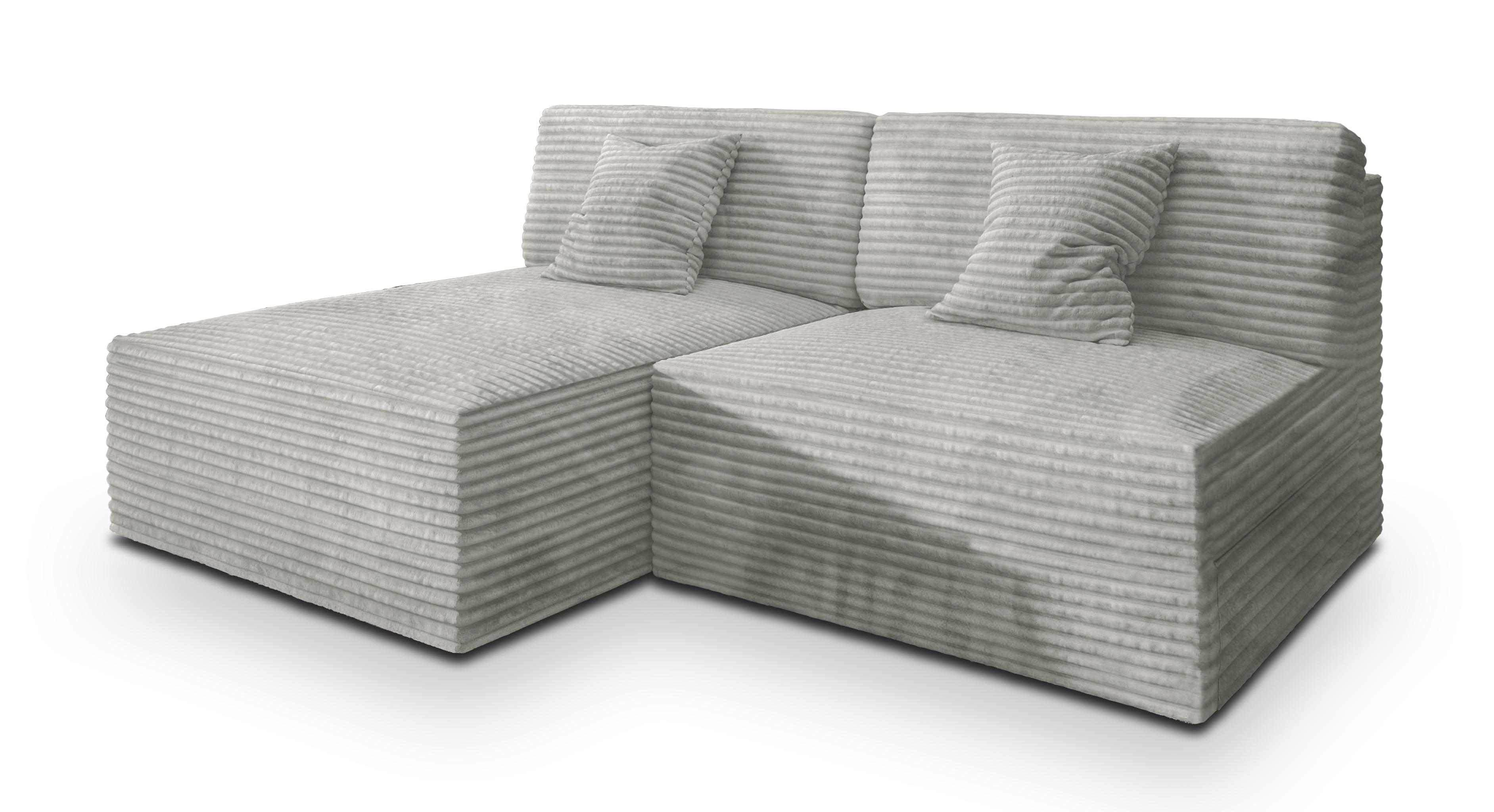 ECKSOFA FIORO Hellgrau Kordstoff mit Schlaffunktion - Hellgrau, Holz (204/148cm) - MASSENO