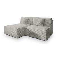 ECKSOFA FIORO Hellgrau Kordstoff mit Schlaffunktion - Hellgrau, Holz (204/148cm) - MASSENO