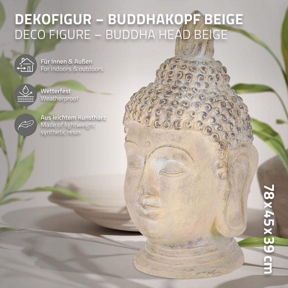 BUDDHA KOPF STATUE 78 cm Beige/Grau aus Polyresin - Beige, Kunststoff (39/78/45cm) - ECD-Germany