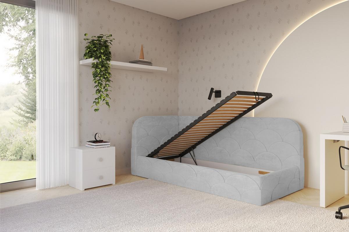 EINZELLBETT Jugendbett mit Bettkasten, Rechts - ELRY 100x200 Grau - Silberfarben, Holzwerkstoff/Textil (100/200cm) - ALTDECOR