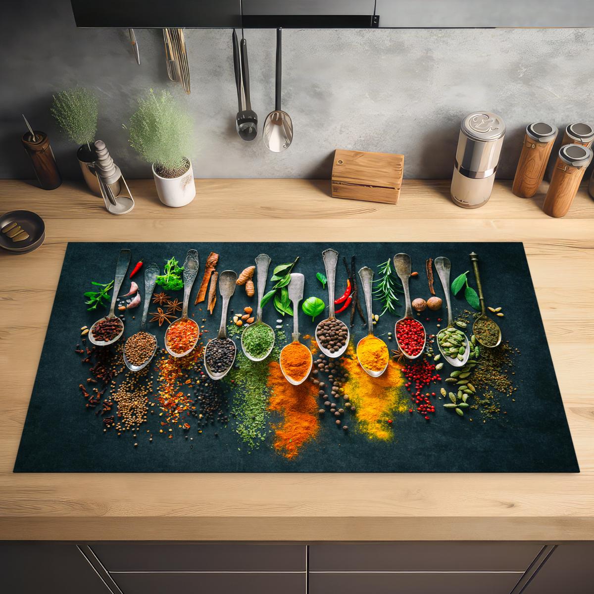 HERDABDECKPLATTE Kräuter - Gewürze - Löffel Induktionsschutz 89.6x51.6 cm - Multicolor, Kunststoff (89.6/51.6/0.2cm) - MuchoWow