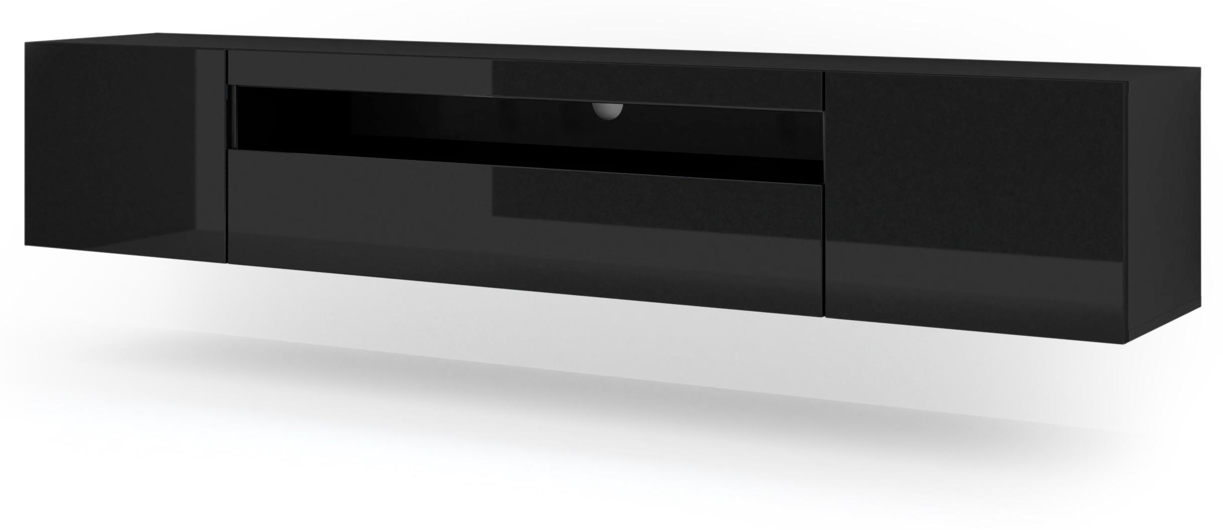 TV LOWBOARD Schwarz matt, Schwarz Hochglanz 200/42/37 - Schwarz Hochglanz, Holzwerkstoff (200/42/37cm) - RAUMHIRSCH FURNITURE