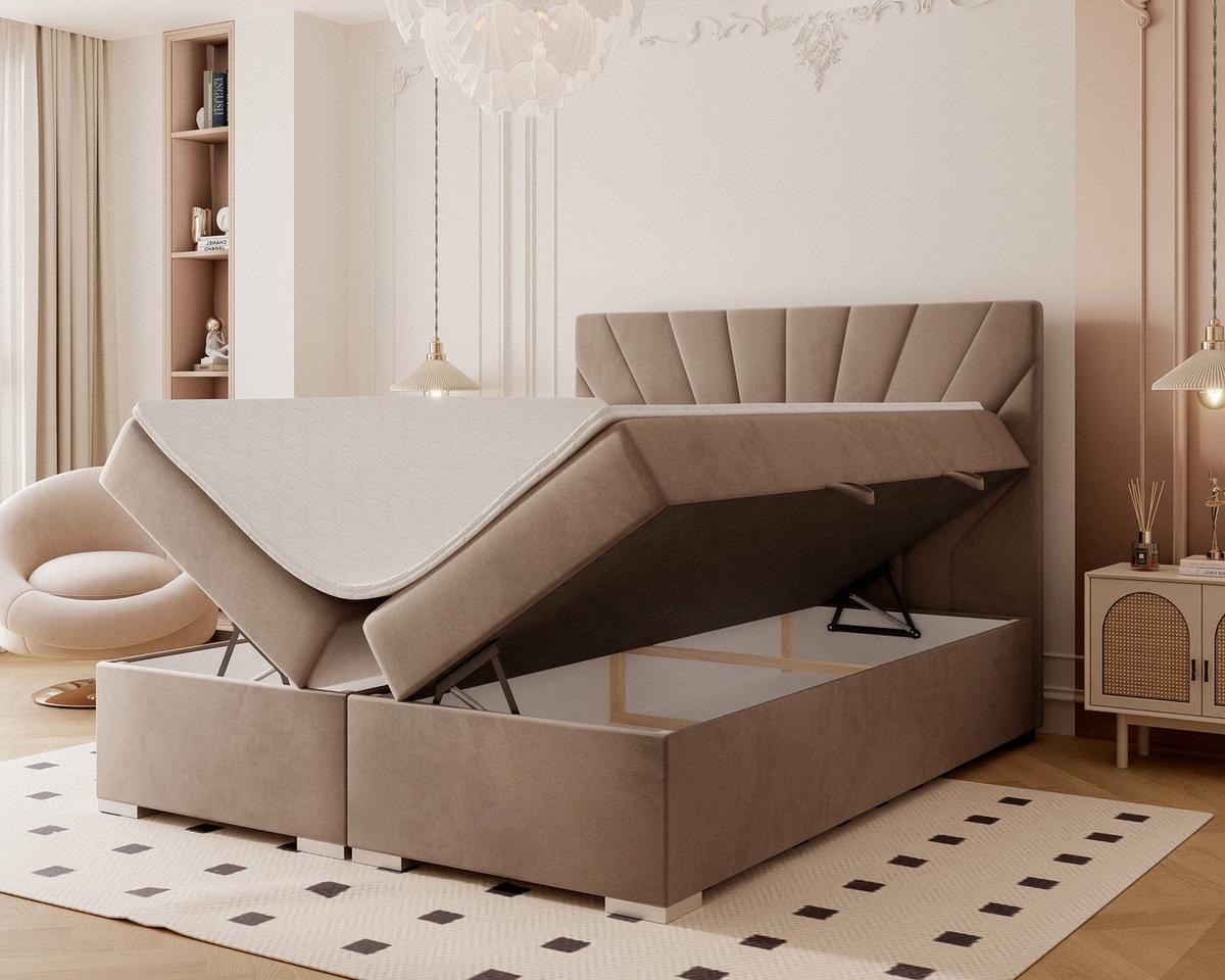 BOXBETT 160x200 cm mit Topper - Braun, Holzwerkstoff/Textil (120/200cm) - Idohome