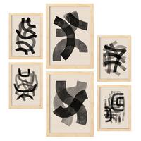 POSTER Set Mit 6 Gekrümmte Frames 1 In Form Abstracts Ästhetische Dekorative Gemälde Für Ihr Wohnzimmer Zuhause A3 & A4 Rahmen Aus Hellem Holz - Beige, Papier (29/3cm) - Nacnic