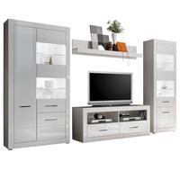 WOHNWAND weiß Hochglanz, Wohnkombination 4-teilig 335 x 198 cm - Chromfarben/Weiß Hochglanz, Glas/Holzwerkstoff (335/198/45cm) - Furn.Design