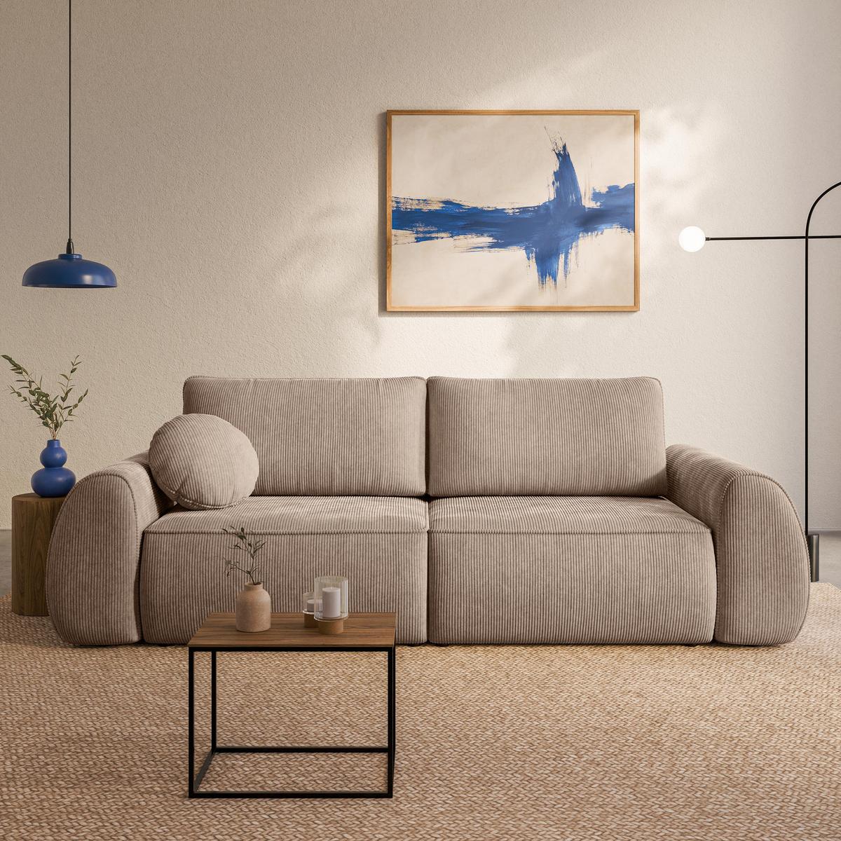 BETTSOFA ZEFEO Beige Kordstoff mit Schlaffunktion - Beige, Textil (264/96/106cm) - MASSENO