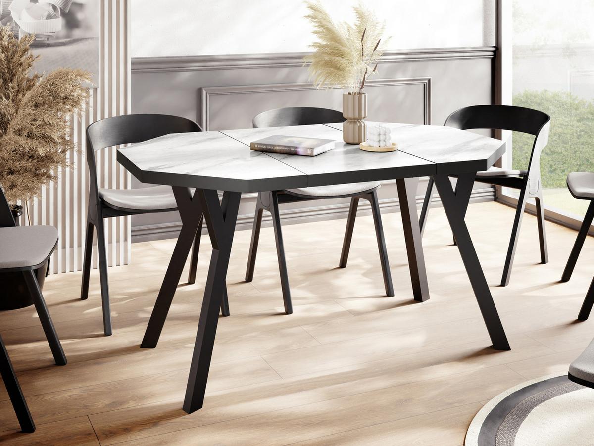 ESSTISCH Desmond achteckiger ausziehbarer, Marmor Weiß 100-200/100/76 cm - Ecru/Schwarz, Holz/Holzwerkstoff (100/200/76cm) - WFL GROUP