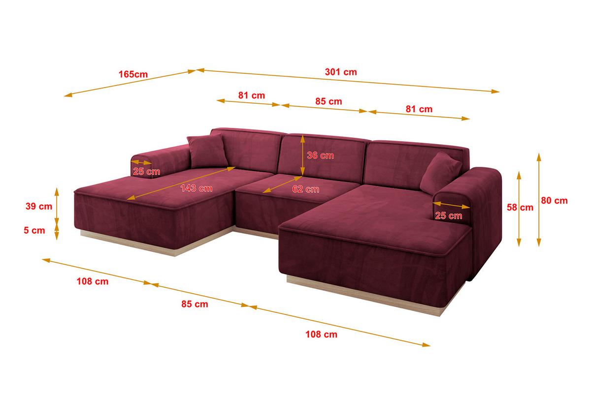 WOHNLANDSCHAFT IREA-U1 - 301x165x80 cm Bordeauxrot - Bordeaux, Holzwerkstoff/Textil (301/80/165cm) - ALTDECOR