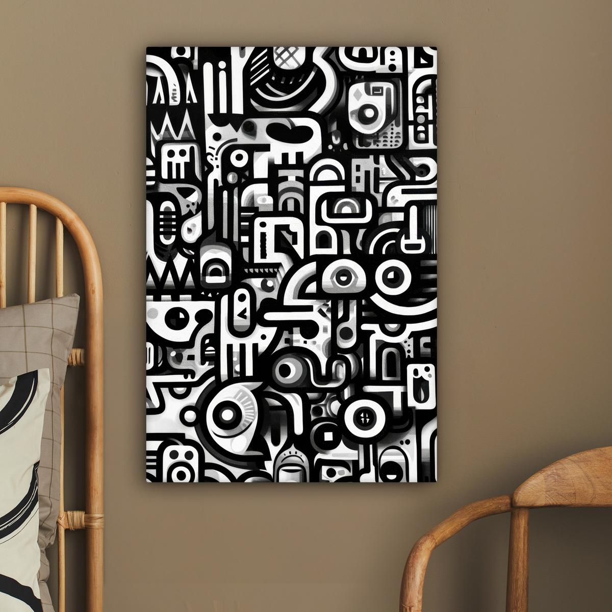 LEINWANDBILD Symbole - Abstrakt - Grafik - Schwarz Wanddeko Schlafzimmer 60x90 cm - Schwarz, Textil (60/90cm) - MuchoWow
