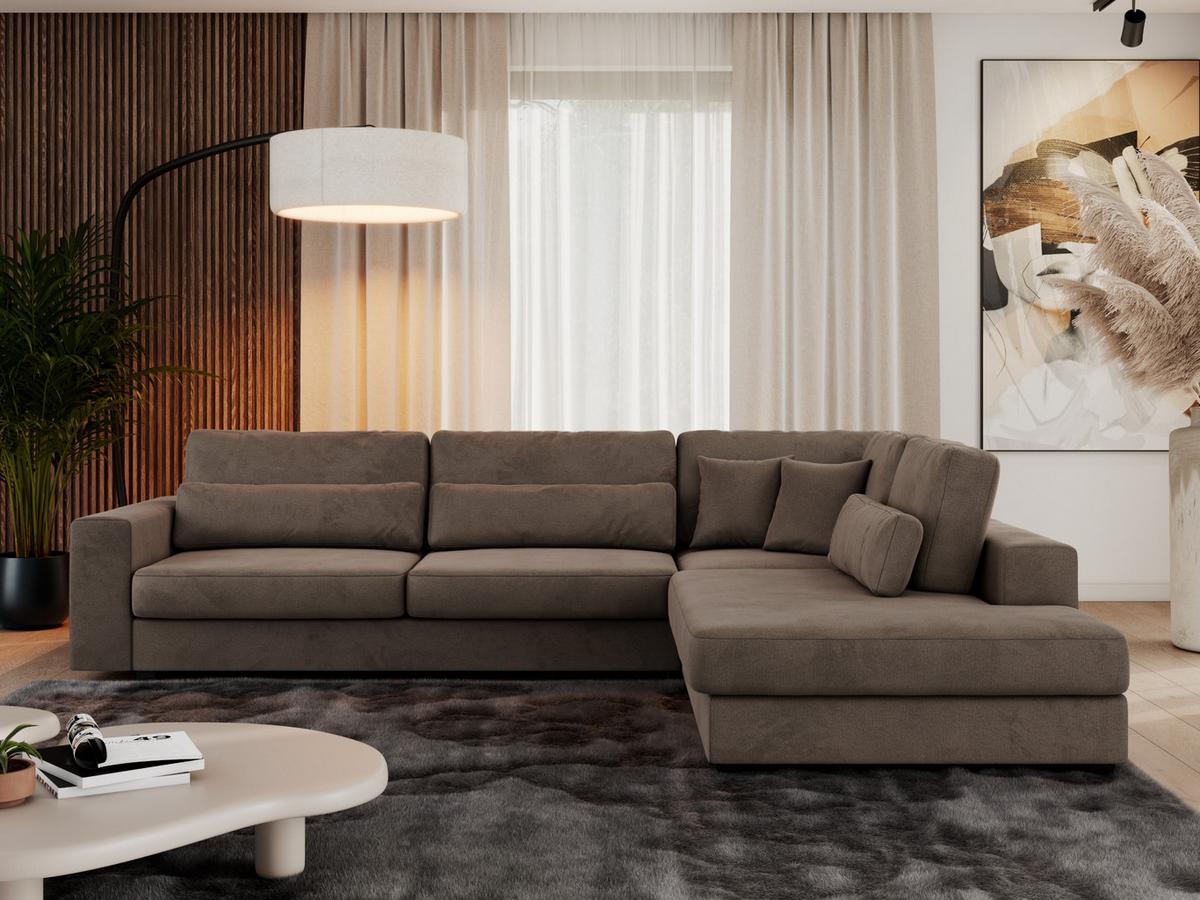 ECKSOFA Savona Braun Velvet - rechts - Schwarz/Braun, Kunststoff/Textil (249/316cm) - MKS