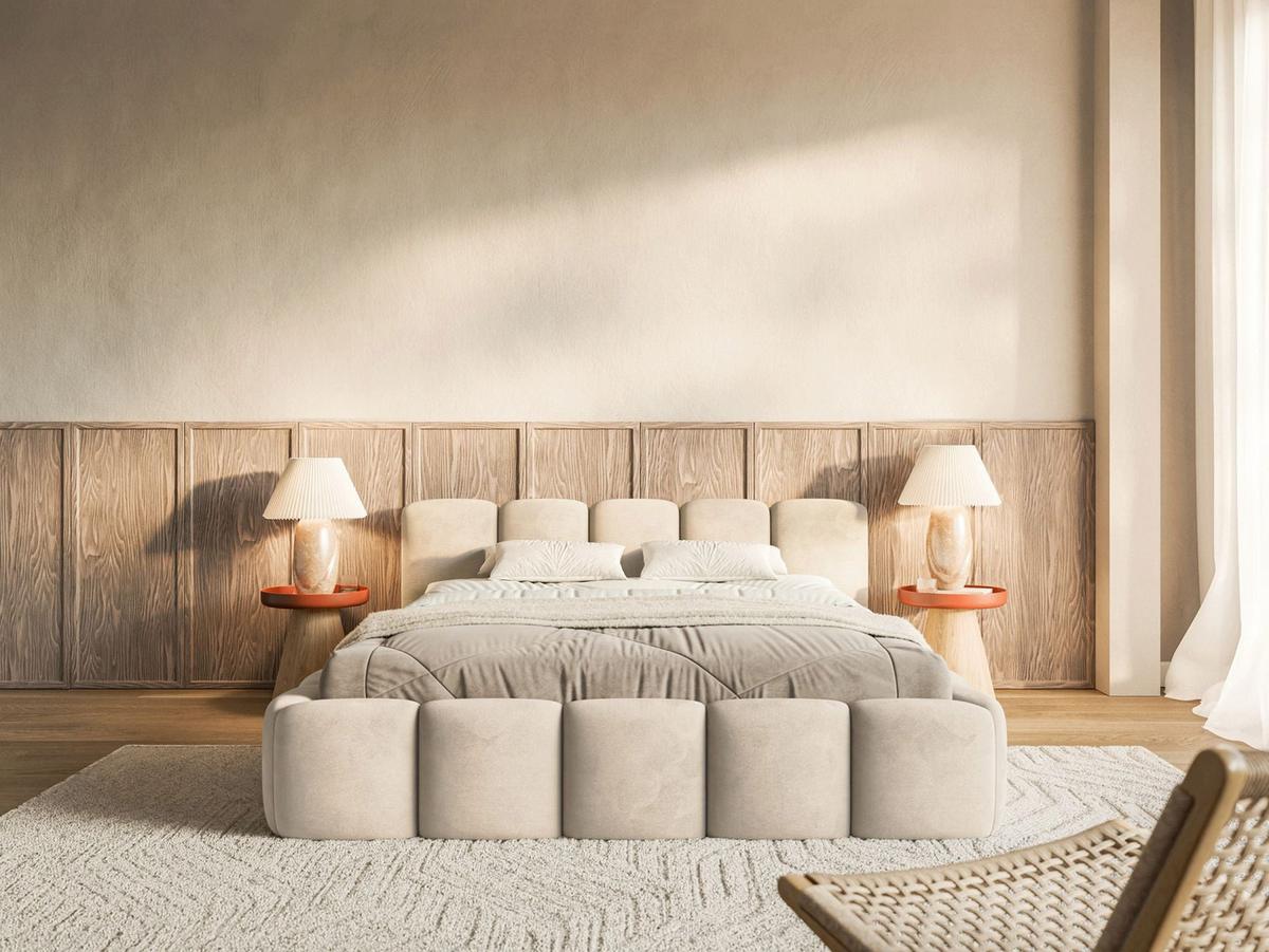POLSTERBETT Cloudy Low Hellbeige Samt, Bettkasten & Lattenrost, 120x200 cm - Ecru/Schwarz, Kunststoff/Textil (120/200cm) - Selsey