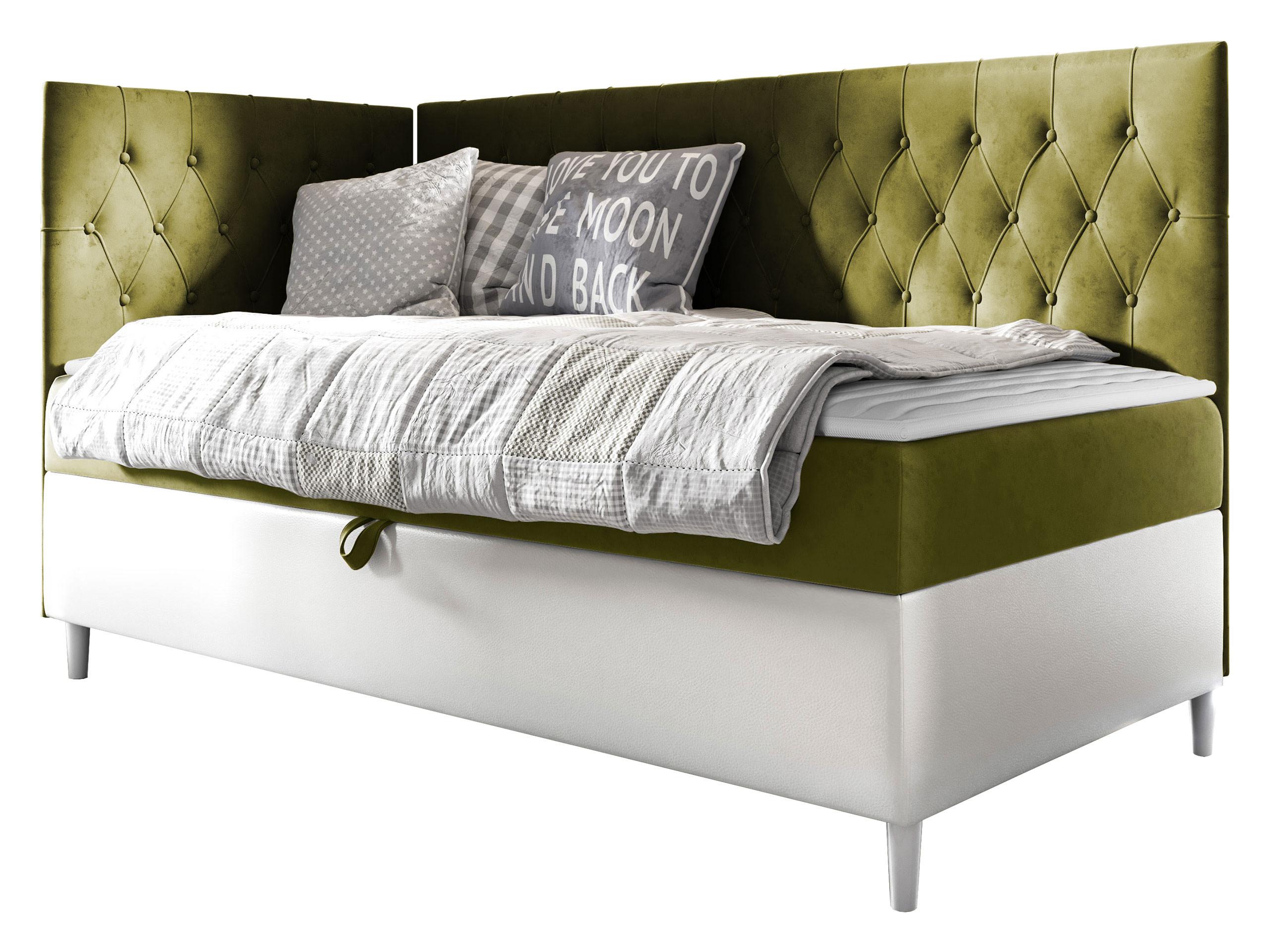 BOXBETT Filip Junior 3, Seite zum Öffnen des Bettkastens: Links - H3 - Weiß/Grün, Holz (90/200cm) - MIRJAN24