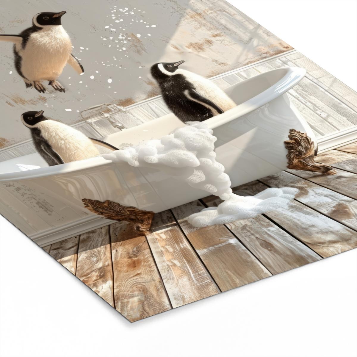 POSTER MIT RAHMEN Vintage - Pinguin - Badewanne - Schaumstoff Bilderrahmen 30x40 cm - Schwarz, Papier (30/40cm) - MuchoWow