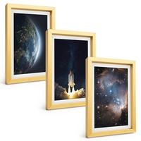 BILDER SET 3er Set - 20x30 cm Goldrahmen - Weltraum Erde Rakete Galaxie - Goldfarben, Kunststoff (20/30cm) - TULUP