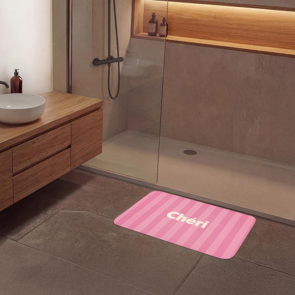 BADEMATTE Gestreift - Rosa - Chéri 80x50 cm - Pink, Textil (80/50cm) - OnlyWow