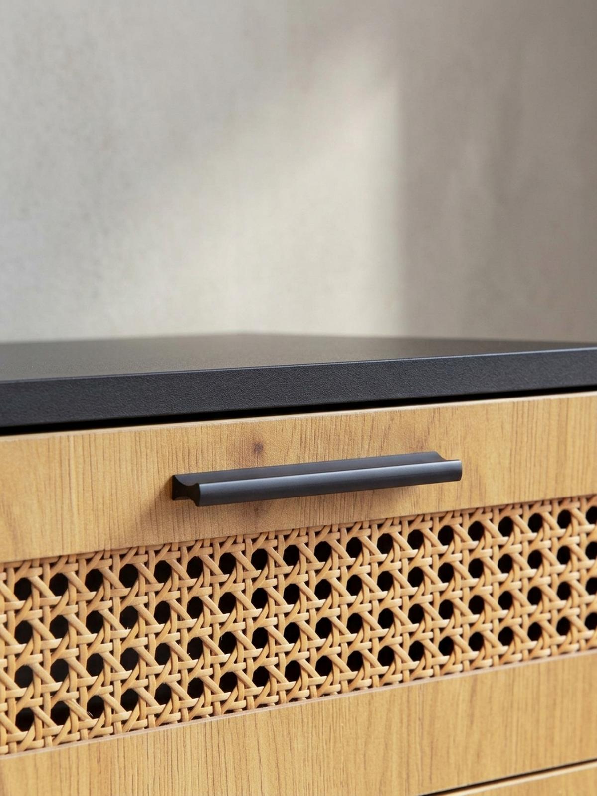 SIDEBOARD – Schwarz, 80x86,5x40 cm, mit Wiener Geflecht, 2 Türen, Schubladen, hoch - Schwarz, Holzwerkstoff/Metall (80/87/40cm) - KADIMA DESIGN