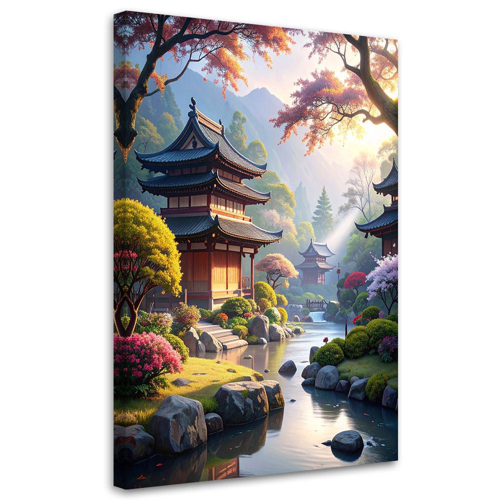 BILDER, Japanischer Garten Pagode Landschaft Natur - Multicolor, Textil (80/120cm) - Feeby