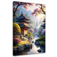 BILDER, Japanischer Garten Pagode Landschaft Natur - Multicolor, Textil (80/120cm) - Feeby