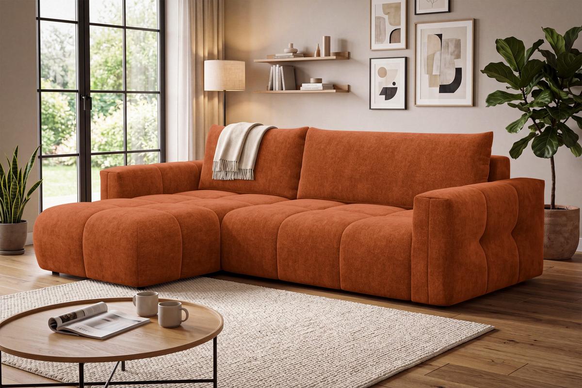 ECKSOFA VERONA 4-Sitzer links, Orange - Schwarz/Orange, Holz/Textil (266/173cm) - Courtois Laville
