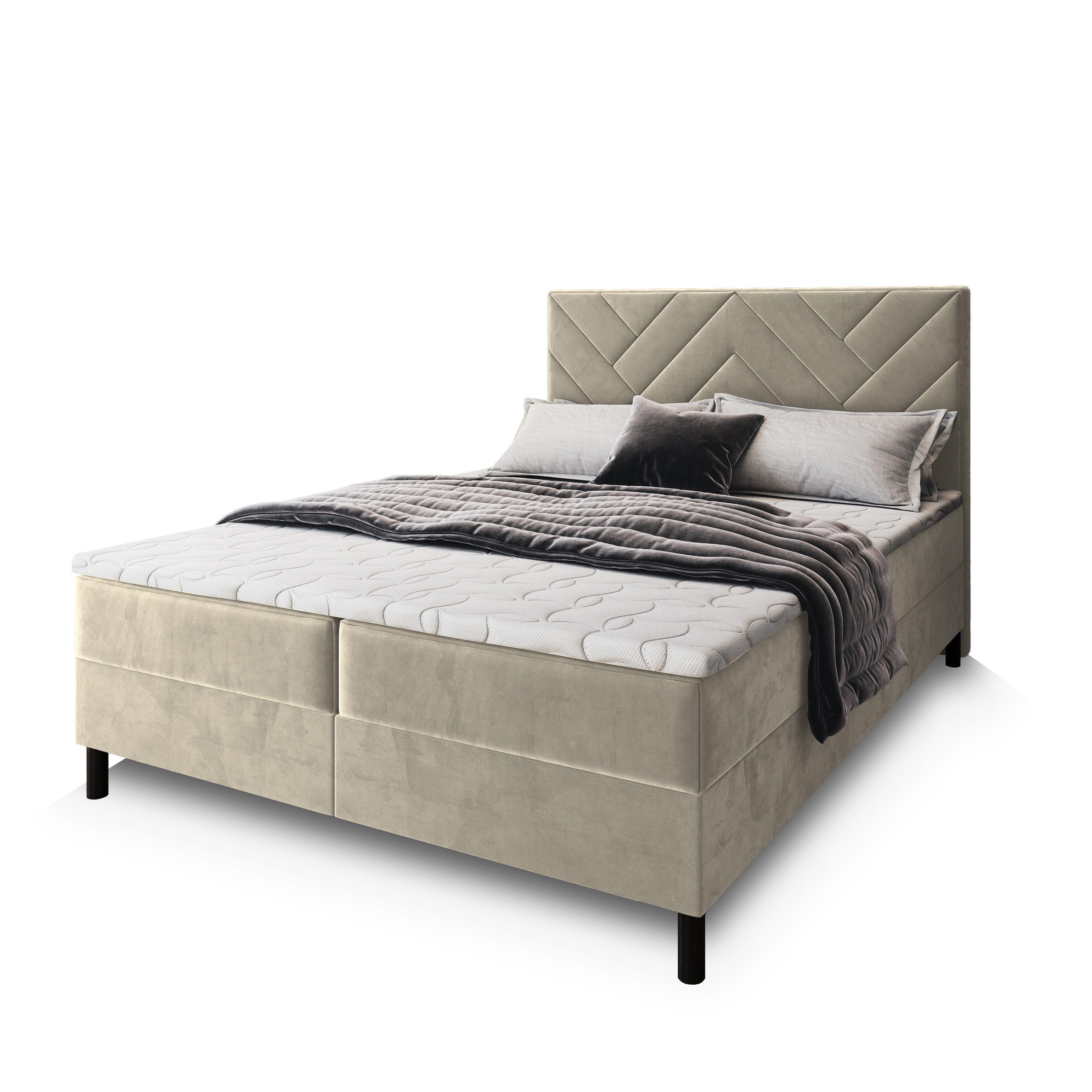 BOXBETT ROKIS 140x200 cm mit Matratze und Topper - Creme - Creme, Holz (140/200cm) - MASSENO