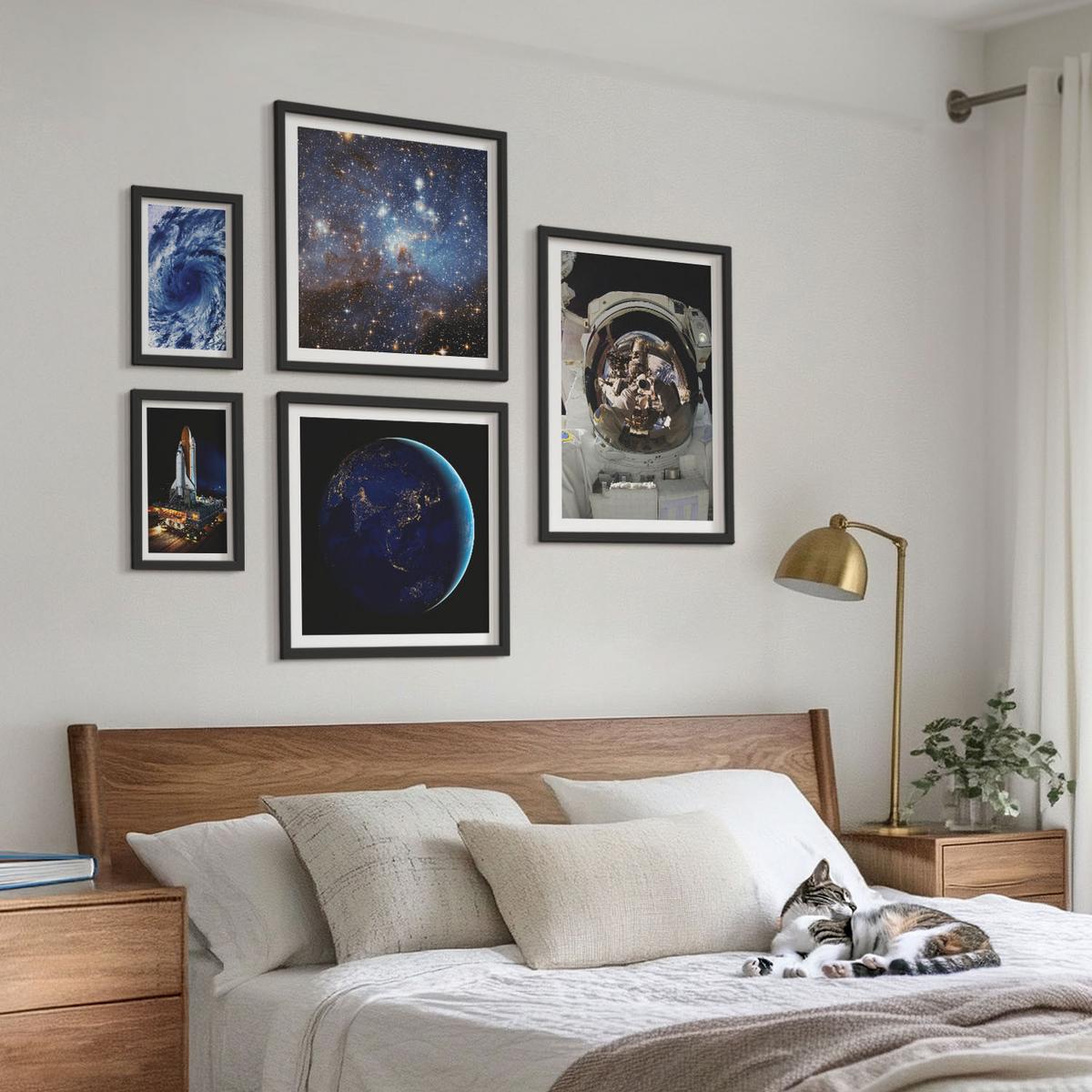 BILDER SET 5er Set - 50x50 cm & 20x30 cm & 40x60 cm Schwarzer Rahmen - Weltraum Erde Astronaut Rakete - Schwarz, Kunststoff (40/60cm) - TULUP
