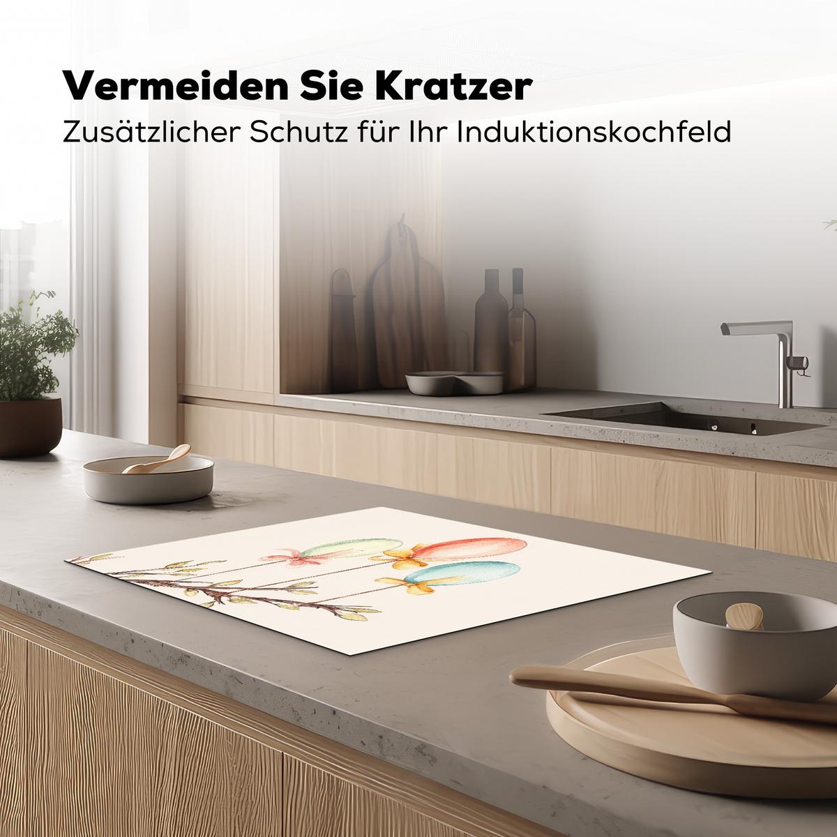 HERDABDECKPLATTE Osterkuchen - Schleife - Eier Herdabdeckung Induktionsfeld 65x52 cm - Creme, Kunststoff (65/52/0.2cm) - MuchoWow