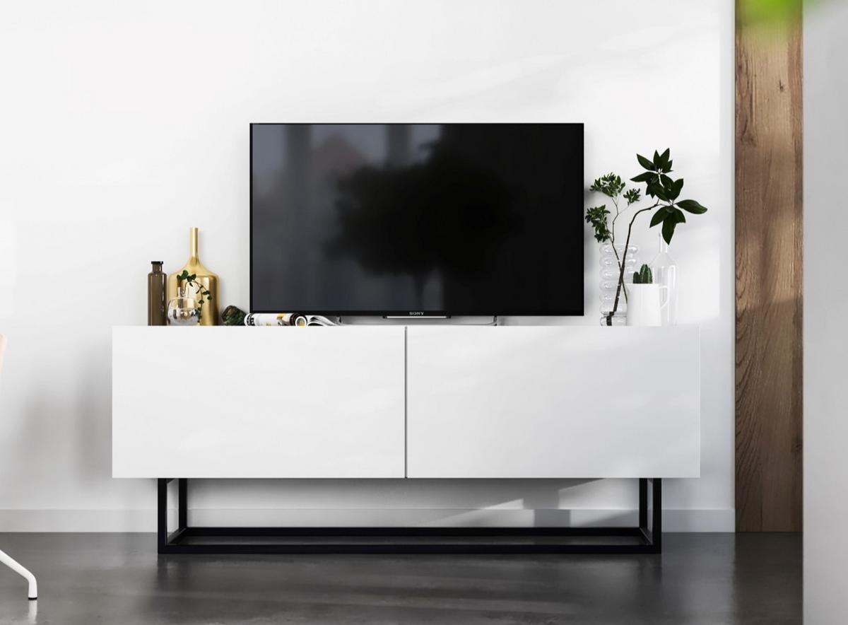 TV-SCHRANK Enjoy Weiß matt mit Metallrahmen 120 cm - Schwarz/Weiß, Holzwerkstoff/Metall (120/46/35cm) - Meble Lindner