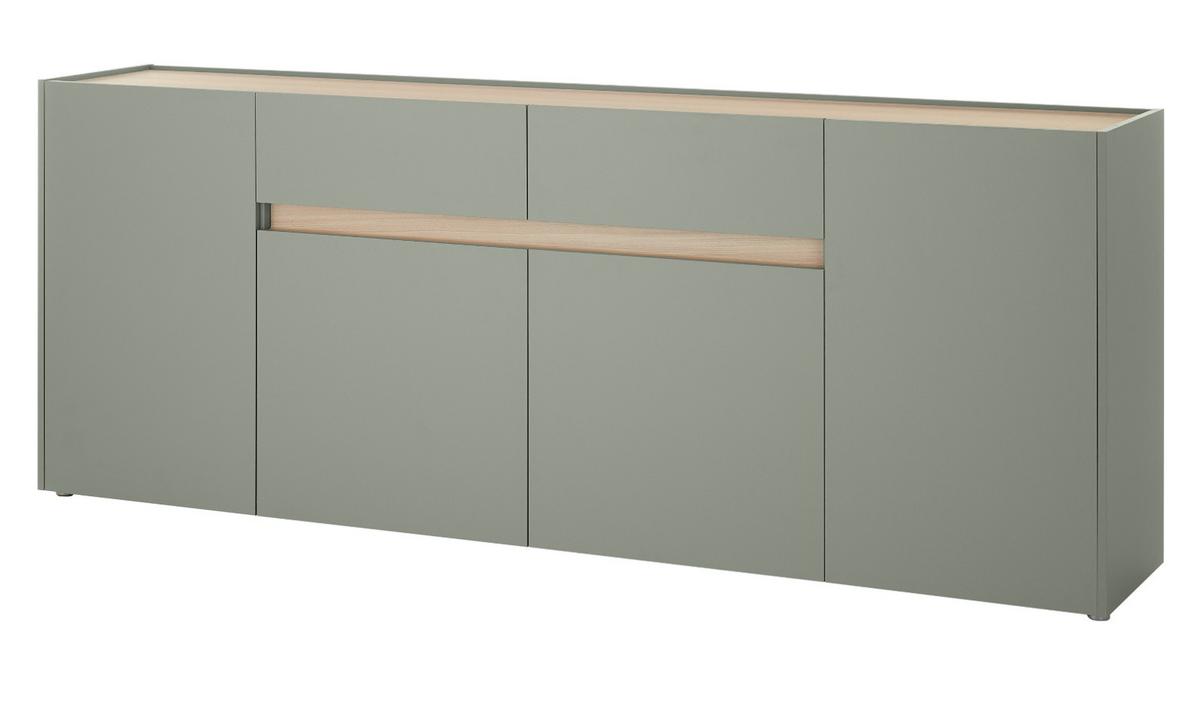 SIDEBOARD in Salbei Grün mit Eiche, große Kommode 4-türig mit Schubkästen, 223 x 87 cm - Salbeigrün/Eichefarben, Holz/Holzwerkstoff (223/87/40cm) - Furn.Design