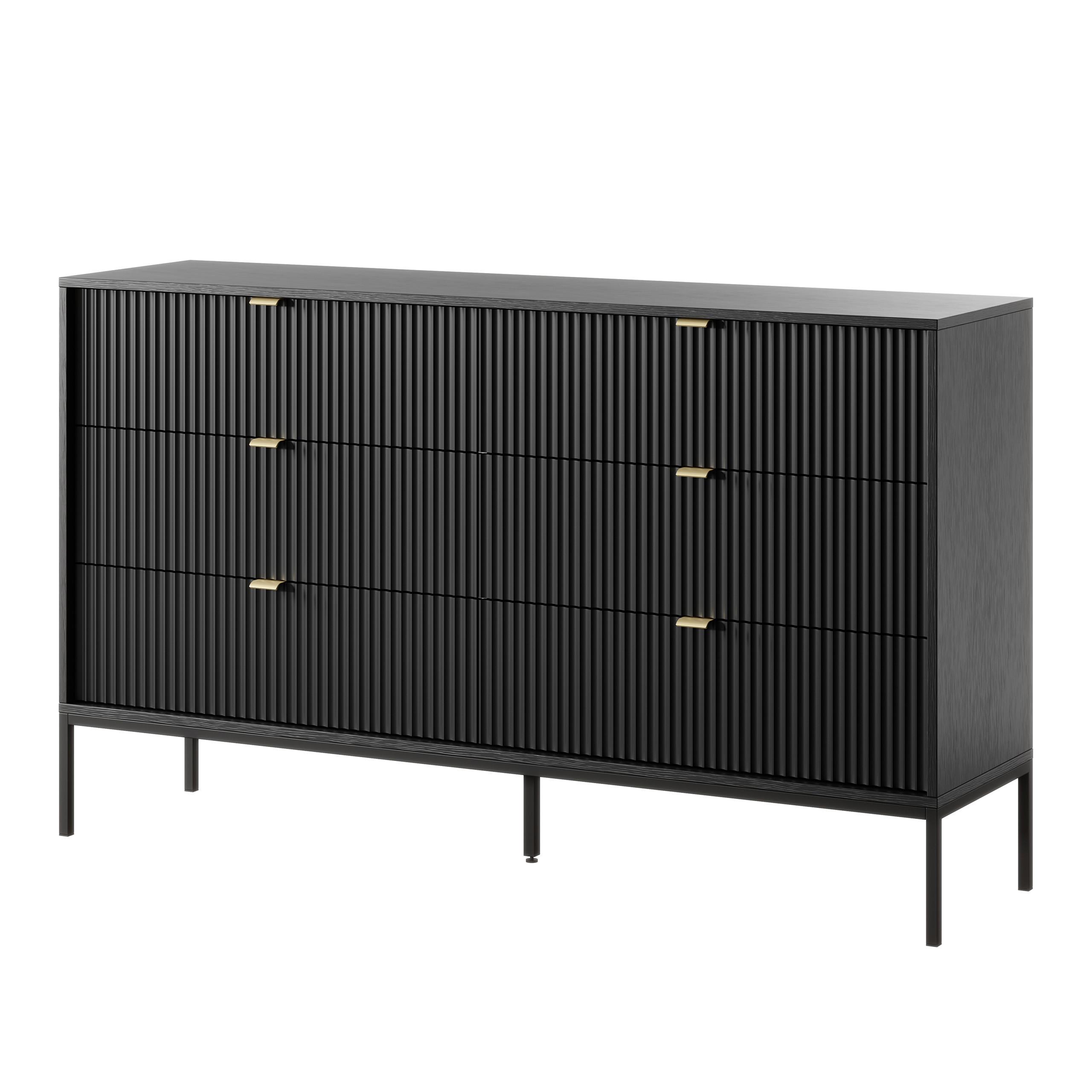 SIDEBOARD STELLARE 154/91/39 cm mit 6 Schubladen Schwarz - Schwarz, Holzwerkstoff (154/91/39cm) - MASSENO