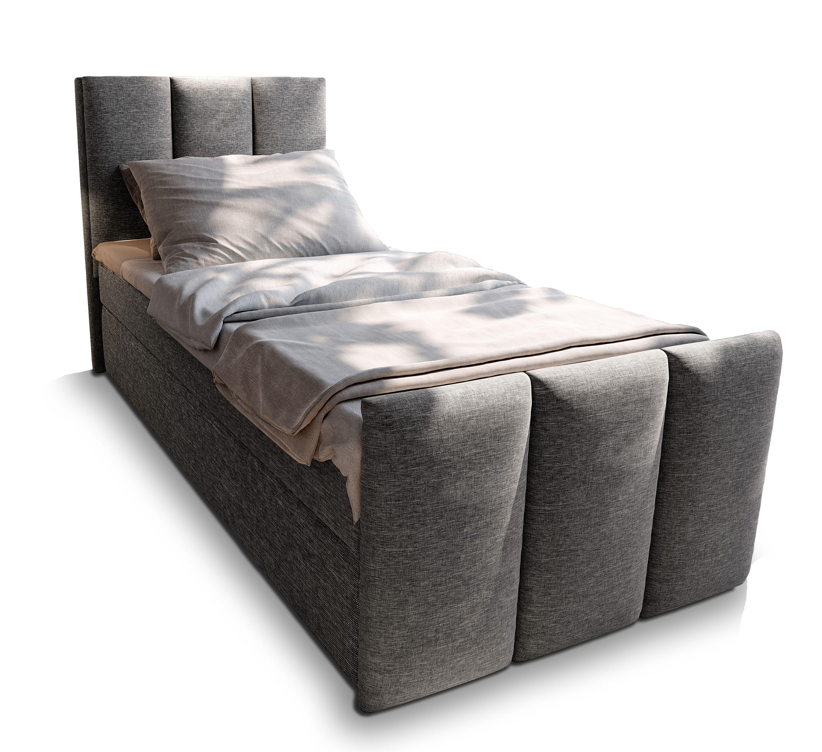 BOXBETT LAGO 80 80x200 cm mit Matratze und Topper - Grau - Grau, Holz (80/200cm) - MASSENO