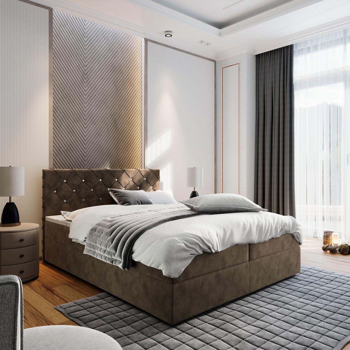BOXBETT RIVA 180x200 cm mit Matratze und Topper - Braun - Braun, Holz (180/200cm) - MASSENO