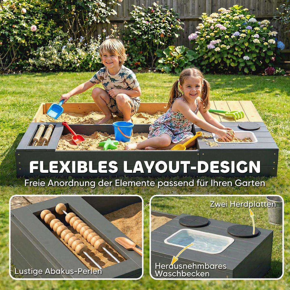 SANDKASTEN 2er Set Tannenholz Kunststoff Gelb - Gelb, Holz (150/90/19.5cm) - AIYAPLAY