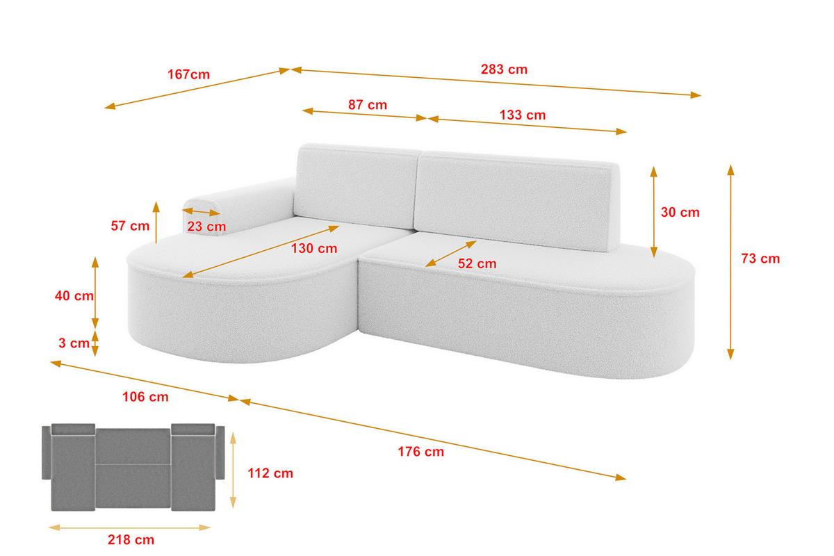 ECKSOFA mit Schlaffunktion und Bettkasten Ottomane Links MARI-L1-S - 283x167x73 cm Weiß Bouclé - Schwarz/Weiß, Holzwerkstoff/Kunststoff (283/167cm) - ALTDECOR