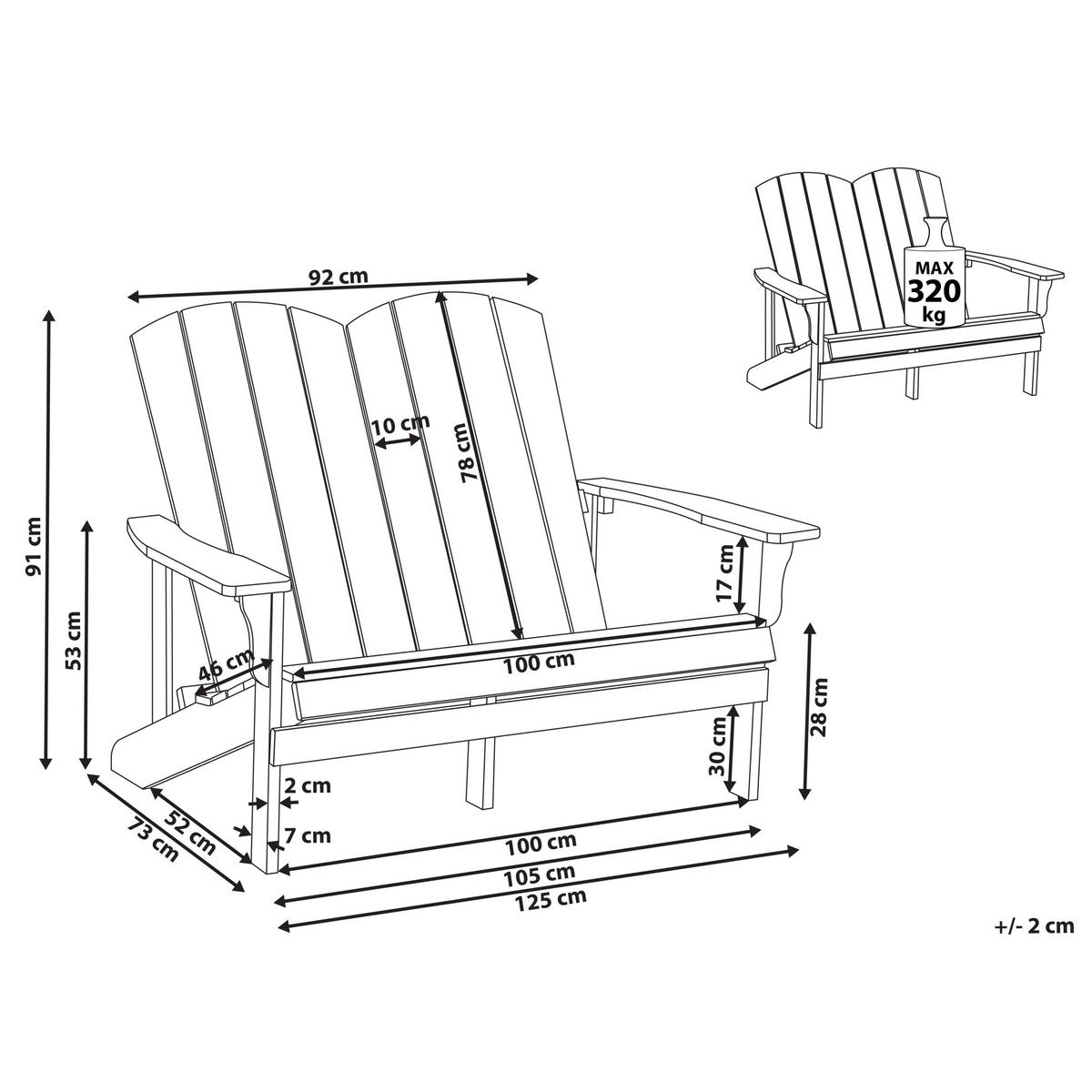 GARTENBANK 125 cm Dunkelgrau Adirondack - Dunkelgrau/Grau, Kunststoff (125/91/73cm) - Beliani