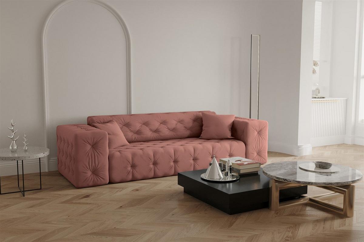 SOFASET Chantal - Rosa, Holzwerkstoff/Textil (251/78/96cm) - Fun Möbel