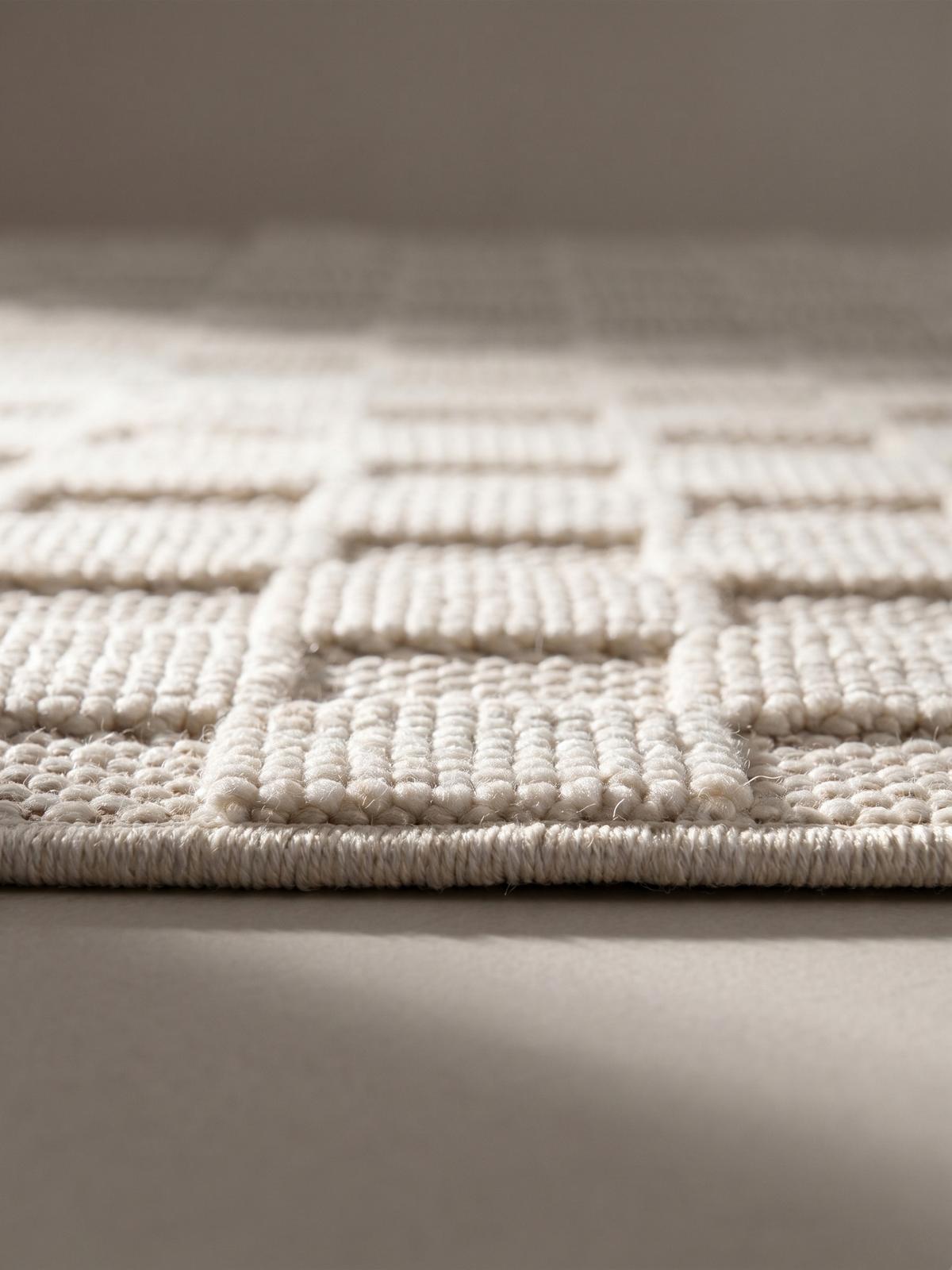 TEPPICH Flachgewebe LANGAU in Creme, mit Schachbrettmuster, Ø 120 cm - Creme, Textil (120/120cm) - KADIMA DESIGN