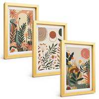 BILDER SET 3er Set - 20x30 cm Goldrahmen - Vintage-Pflanzenmuster in Pastellfarben - Goldfarben, Kunststoff (20/30cm) - TULUP