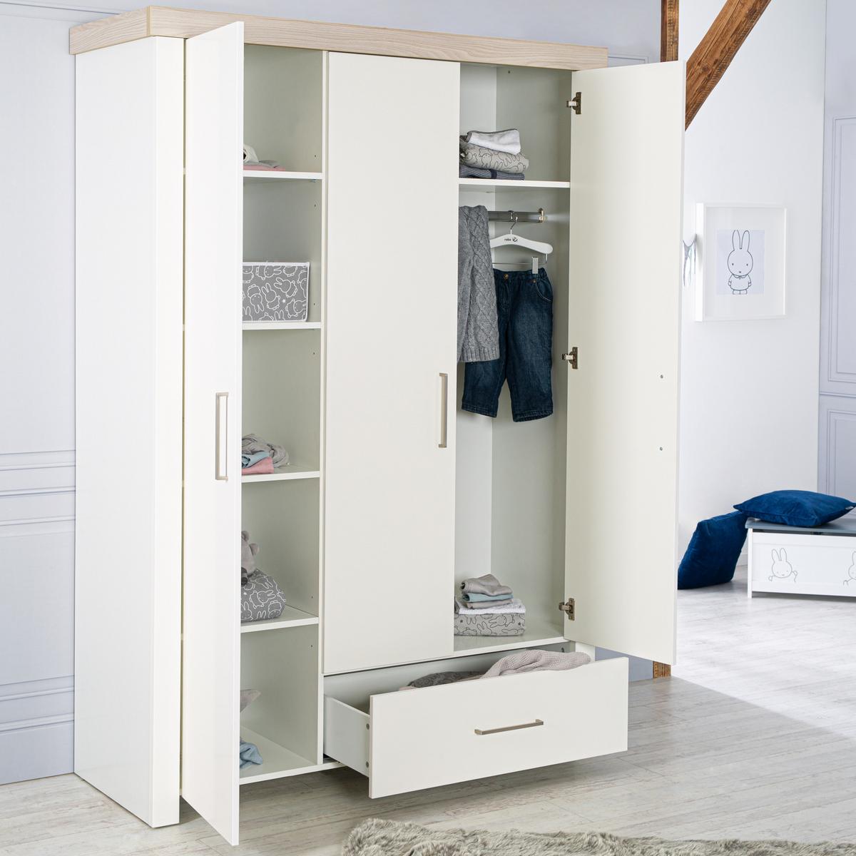 KLEIDERSCHRANK Lucy - Weiß, Holzwerkstoff/Metall (138.5/199/52.5cm) - Roba