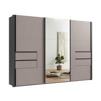 SCHWEBETÜRENSCHRANK 3-türig B312/H216/T65 cm, Korpus&Passepartout Grafit, Türen&Schubladen Sandgrau/Spiegel, Kleiderschrank inkl. Vollausst. / 22066 - Sandfarben/Bordeaux, Holzwerkstoff/Metall (312/216/65cm) - luma-home