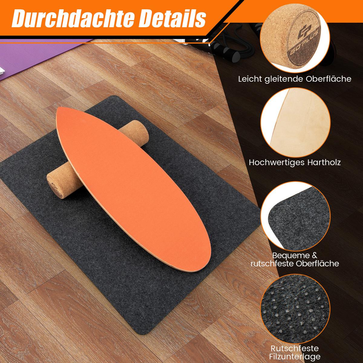 BALANCIERBRETT Orange - Orange, Holz (82/28cm) - COSTWAY