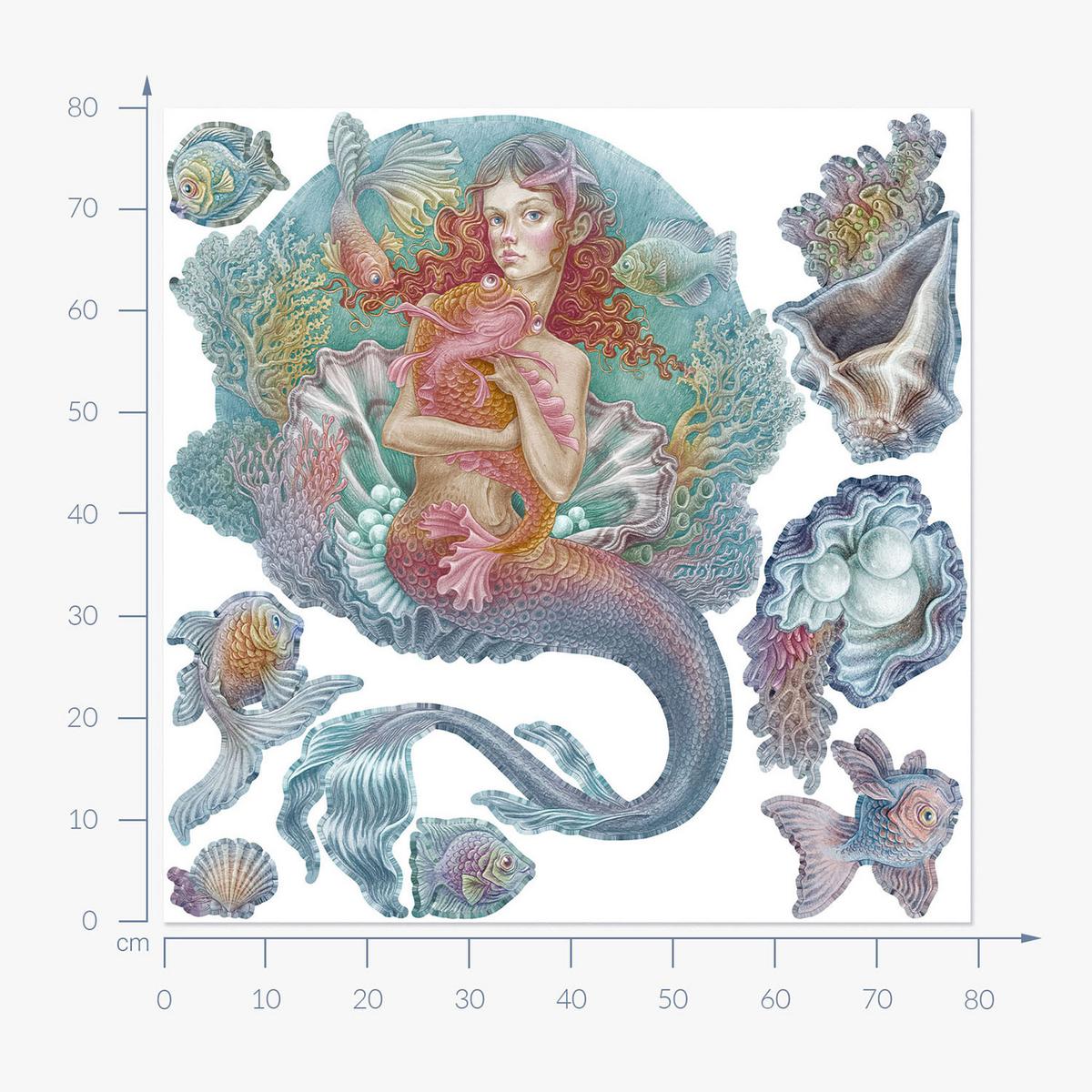 WANDAUFKLEBER 80x79cm - Meerjungfrauen-Zeichentrickwelt - Multicolor, Kunststoff (80/79/0.1cm) - Wallfluent