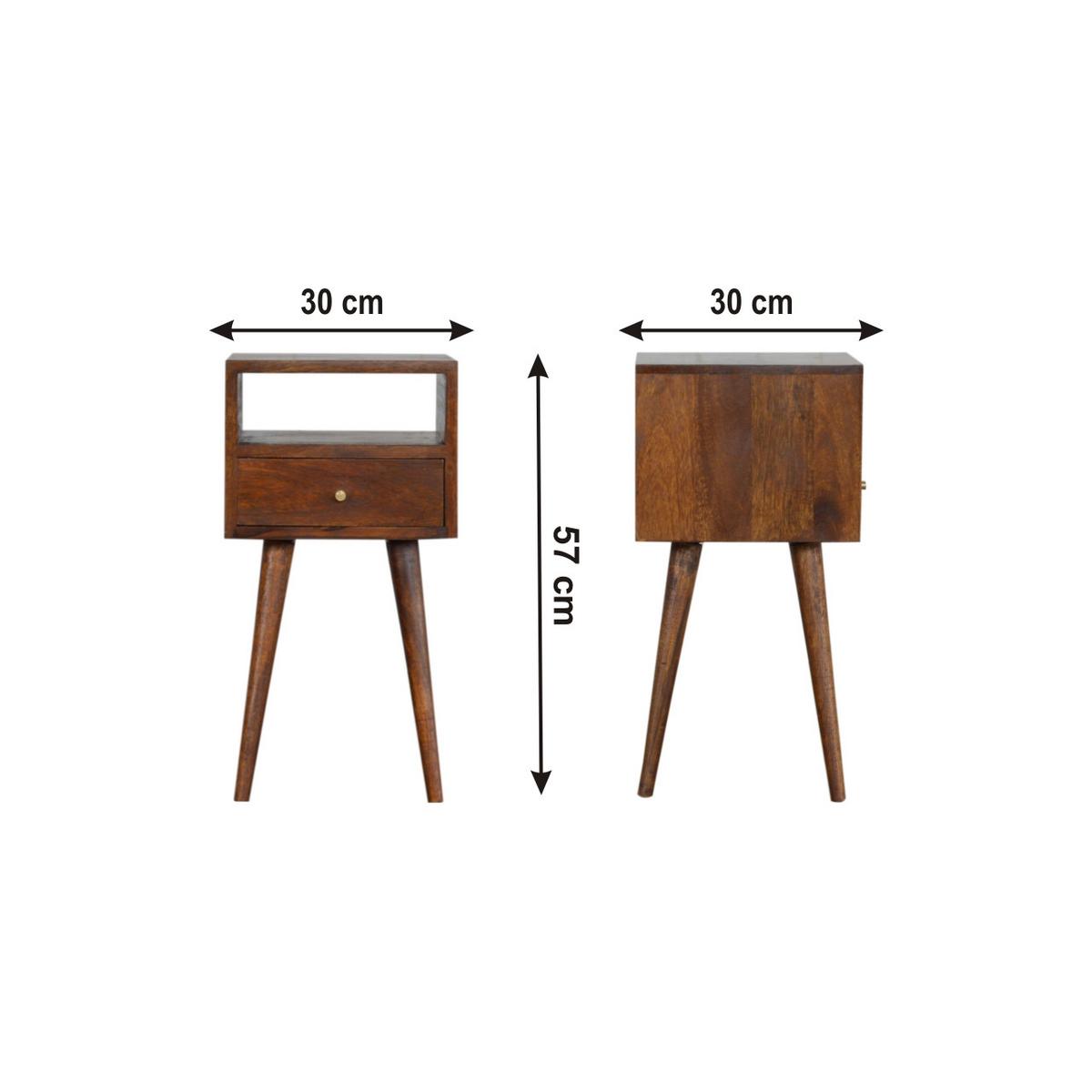 NACHTTISCH aus Massivholz, 1 Schublade, 1 Offene Lagerung, Nordische Beine, Braun - Messingfarben/Braun, Holz/Metall (30/57/30cm) - Artisan Furniture