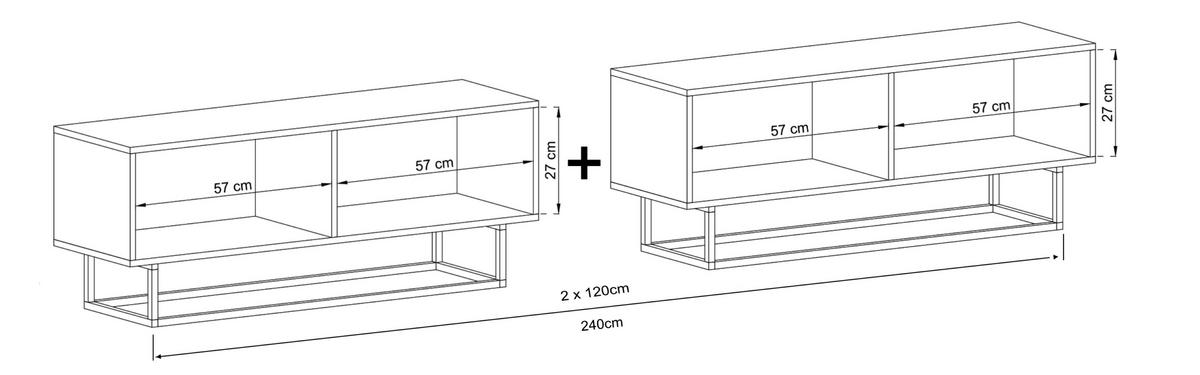 TV-LOWBOARD 2-er Set Enjoy Grau Matt mit Metallrahmen 120 cm - Schwarz/Grau, Holzwerkstoff/Metall (240/46/35cm) - Meble Lindner