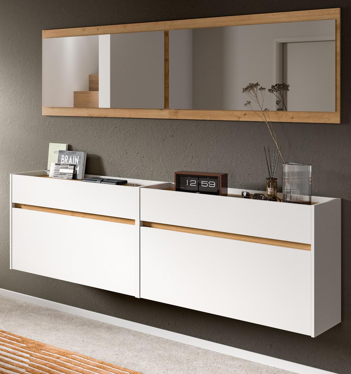 GARDEROBE-SET weiß und Artisan Eiche, Garderobe 4-teilig, 220 x 192 cm, Borga - Weiß/Eiche Artisan, Holzwerkstoff (220/192/32cm) - Inn.Furn