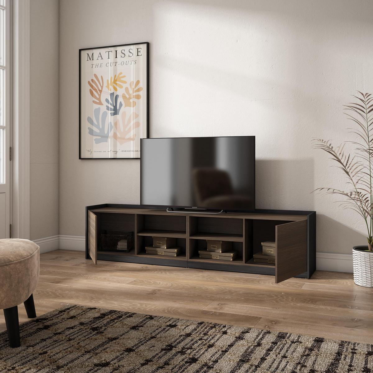 LOWBOARD, 207x37x50 cm, Für TV-Geräte bis zu 80", Fernsehtisch, Dunkler Eiche und Schwarz - Dunkelbraun, Holzwerkstoff (207/50/37cm) - Skraut Home