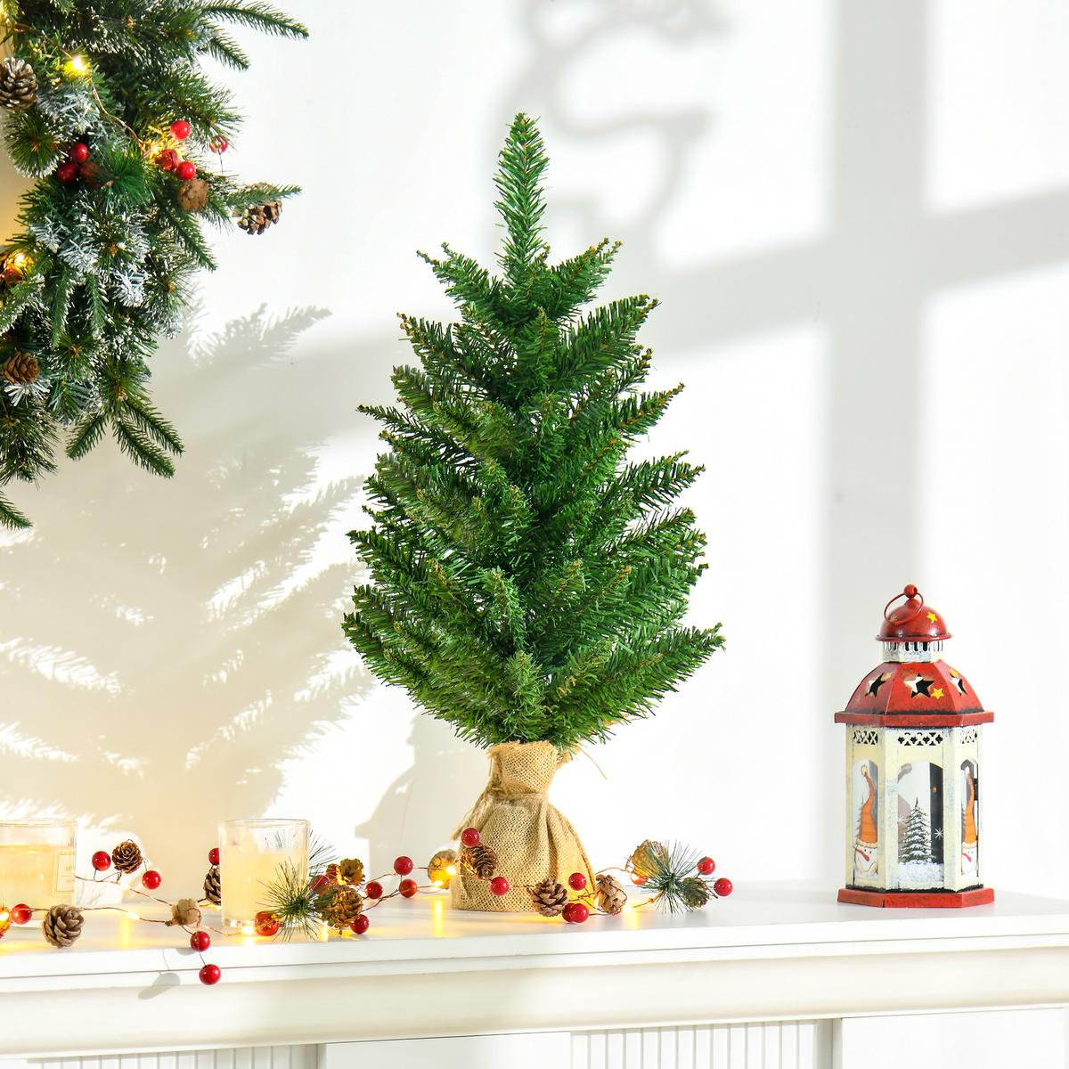 WEIHNACHTSBAUM für Tisch 0,6 m kleiner Christbaum 70 Zweige Leinen PVC Zement - Grün, Kunststoff (60cm) - HOMCOM