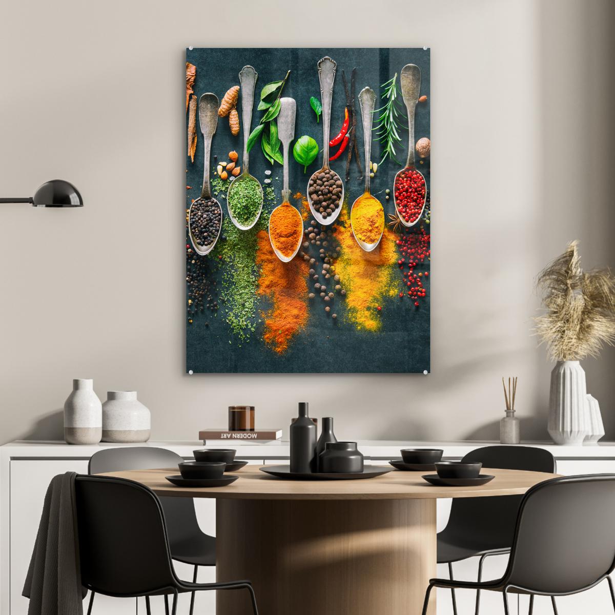 ACRYLGLASBILD Kräuter - Gewürze - Löffel 60x80 cm - Currygelb, Glas (60/80cm) - MuchoWow
