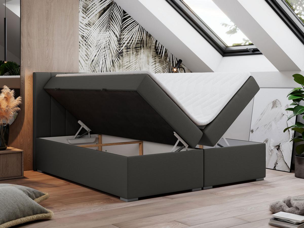 BOXBETT LOPE 120/200 - Dunkelgrau Kunstleder - H4 - Dunkelgrau, Holz/Textil (120/200cm)